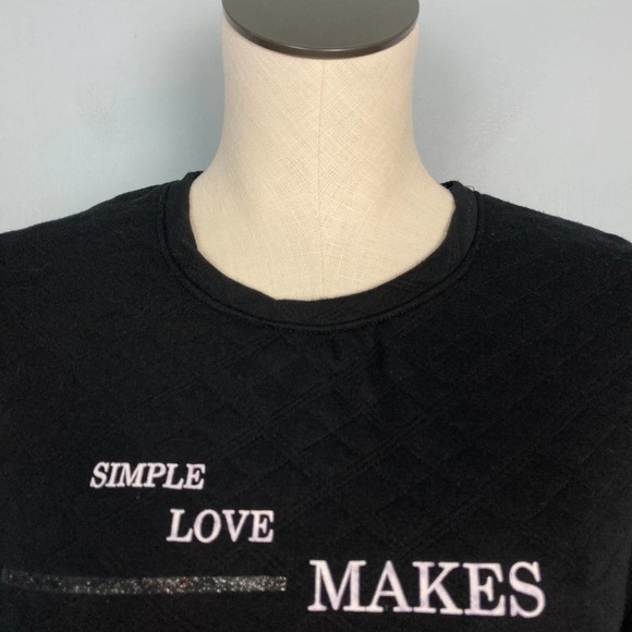 BROOME Allen Black Quilted Simple Love Life Quote Sweatshirt Juniors' Size M - Picture 5 of 12